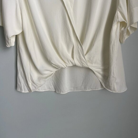 Theory Ivory Twist Blouse in Stretch Silk Short Sleeve - Picture 3 of 8